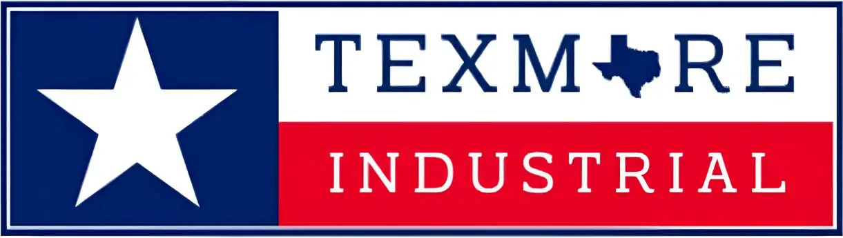 Logo with a large white star on a blue background and "TEXMORE INDUSTRIAL" in blue and red, with the 'O' replaced by an outline of Texas.
